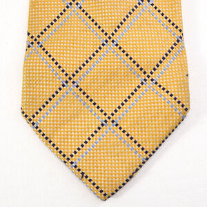Vtg Frangi Tie Mens 60 in Woven Silk Yellow Blue Brown Black Argyle Wide